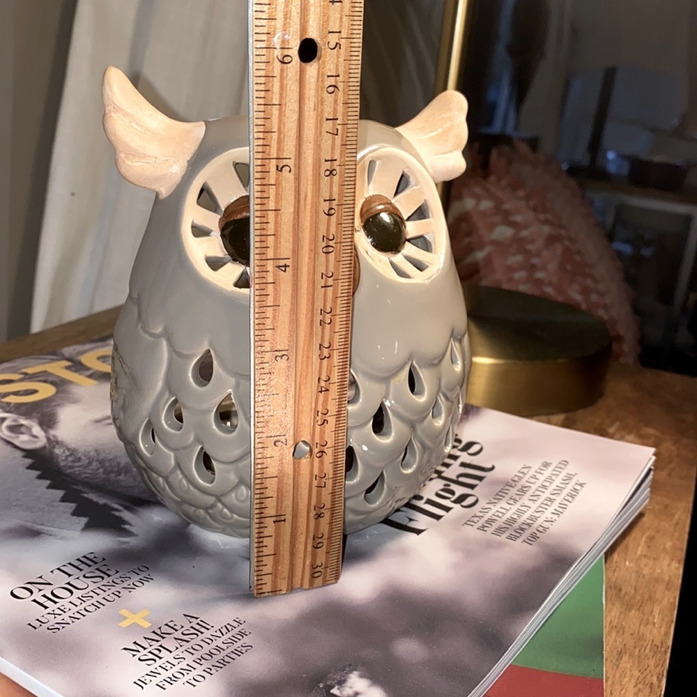 Grey brown tan owl candleholder counter decorative animal fixture ceramic glass - Picture 8 of 14